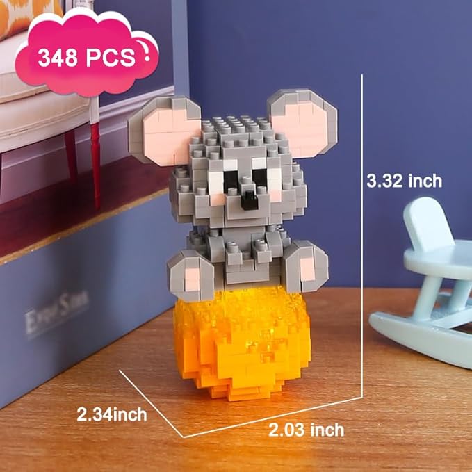 12 Mini Animals Building Blocks Sets Building Block Party Favor for Kids Small Zodiac Animals Pets Horse Dog Monkey Tiger Rabbit Dragon STEM Educational Toys for Boys Girls(Mouse)