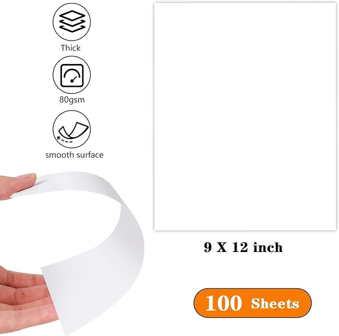 WAUPPY 9"x12" Sketching Drawing Paper 100 Sheets Art Craft Paper for Kids, School Arts Supplies, White Coloring Paper, Doodle Paper