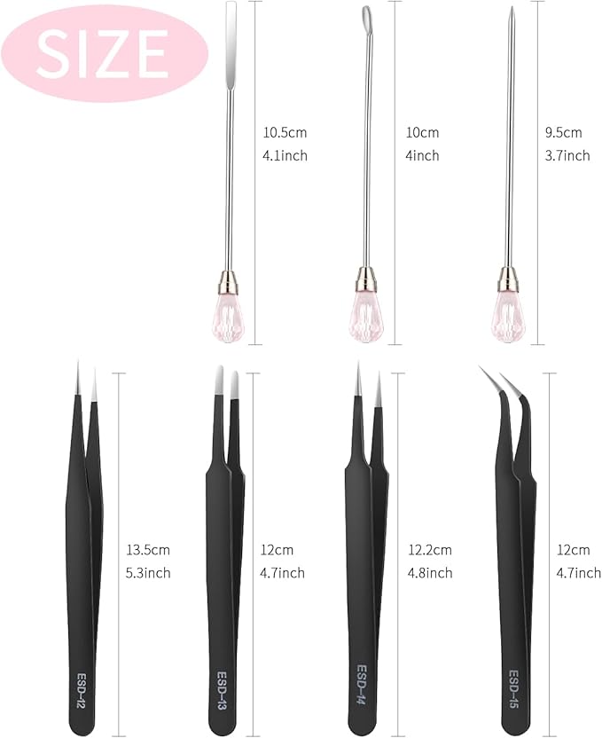 11 Pcs Resin Spoon Tools Kit-Metal Stir Sticks Resin Spoons Poke Needle with Anti-Static Stainless Steel Precision Tweezers Set for Resin Crafts,Jewelry Making,DIY Epoxy Silicone Resin Molds(Pink)