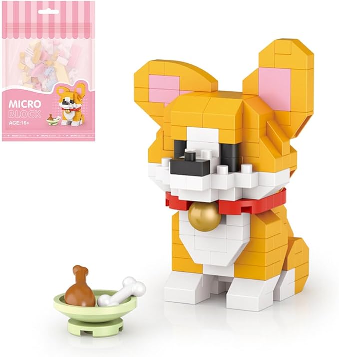 Aetheria Mini Blocks Corgi Dog Building Animal Set 160 Pieces Creative Home Decor Building Toy Bricks for Kids or Adult Advent Calendar 2024