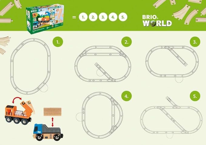 BRIO Starter Lift&Load Set Wooden Toy Train Durable | Child Safe | Encourages Creativity | Compatible with All Wooden Railway Sets | Includes Engine, Lorry, Wagon, Track and More