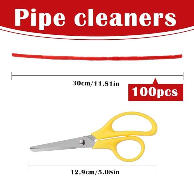 100Pcs Pipe Cleaners, Pipe Cleaners Craft, Creative Craft Pipe Cleaners for Festivals Flower Making, Chenille Stems Crafting Pipe Cleaners, Craft Supplies for Home Decorations/Red