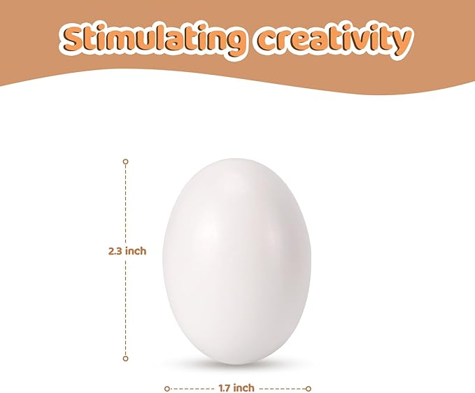 White Fake Easter Eggs, 10-Count Wooden Eggs in Carton for Painting and Crafts, Food Toys for Kitchen Play and Room Decor, Eggs for Nesting Boxes and Poultry Incubators.