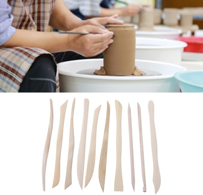 10pcs Clay Tools Set, Wood Polymer Modeling Tools DIY Wooden Clay Sculpting Tools Kits for Beginners Professionals Kids Pottery Sculpture