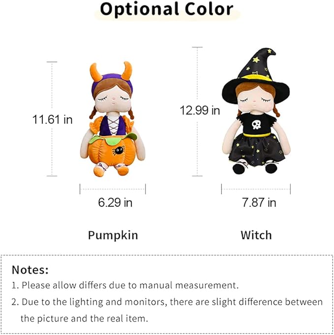 13" Exclusive New Halloween Doll, Cute Princess Fairy Plush Doll, Witches and Pumpkin Doll Girl Gifts, Non-Toxic Soft Skin-Friendly PP Cotton Plush Stuffed Angela Doll (Witches)
