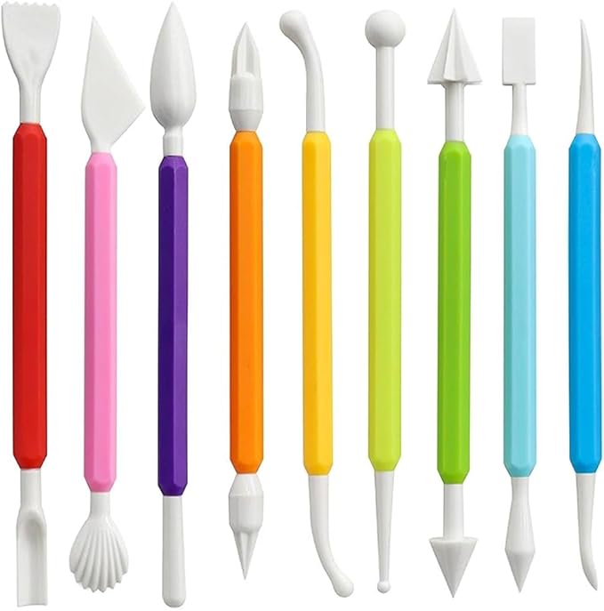 LINPHCEY 9PCS Clay Sculpting Tools Kit - Easy to Use Double-Ended Polymer & Pottery Carving Set with Comfortable Grip Tools for Clay Sculpey & Modeling Clay Ideal for Kids and Adults