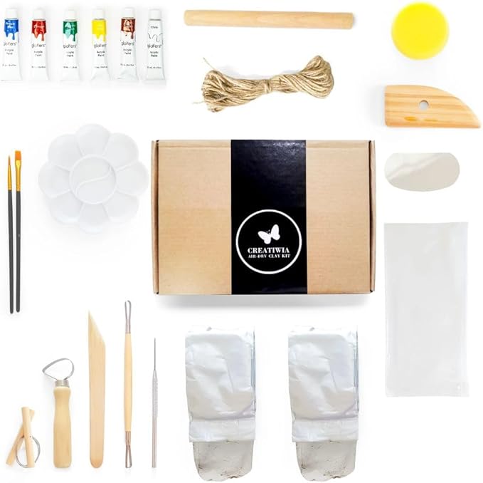 CREATIWIA Pottery Kit for Adults – Complete Air Dry Clay Sculpting Set with Premium Pottery Clay, Sculpting Tools,Guide Book and Paint – Perfect DIY Pottery Kit for Beginners, Home Pottery Painting