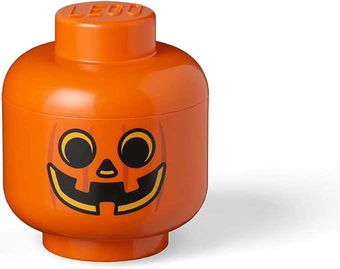 Room Copenhagen, LEGO Storage Heads Stackable Storage Container - Buildable Organizational Bins for Kid’s Toys and Accessories - 6.30 x 6.30 x 7.28in - Small, Pumpkin, Holds 250 Bricks