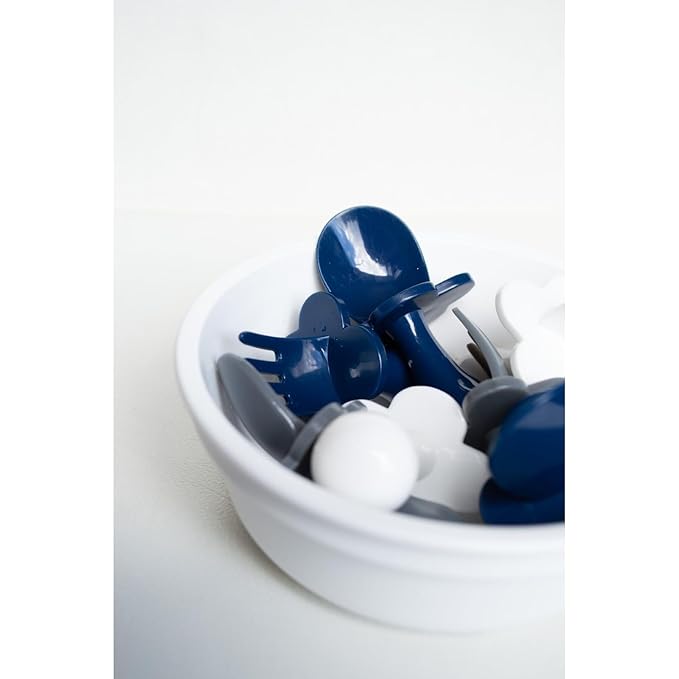 Grabease Baby Led Weaning Supplies - BPA-Free & Phthalate-Free Baby Spoons for Self Feeding - Toddler Fork & Spoon Set, Navy - Toddler Feeding Supplies - Training Forks for 1 Year Old