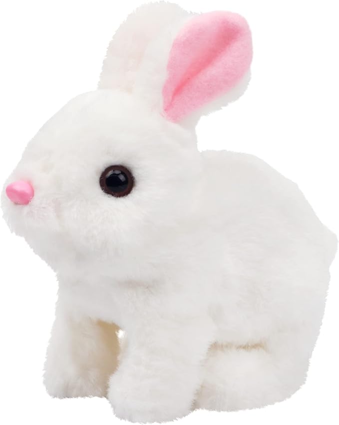 Hopearl Hopping Rabbit Interactive Electronic Pet Plush Bunny Toy with Sounds and Movements Animated Walking Wiggle Ears Twitch Nose Gift for Toddlers Birthday, White, 7''