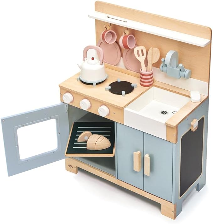 Tender Leaf Toys - Mini Chef Home Kitchen - Wooden Kitchenette Fully Equipped with Accessories for Pretend Cooking - Develops Social, Creative & Imaginative Skills - Learning Role Play - Age 3+