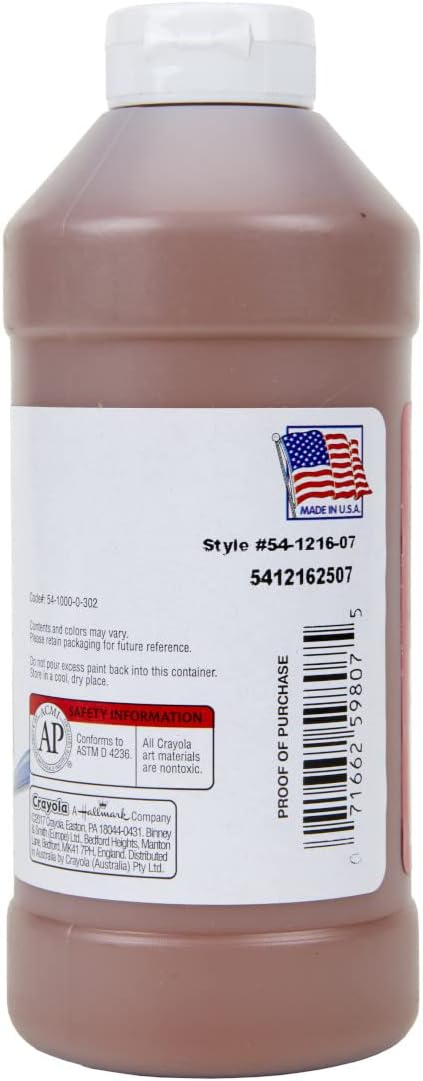Crayola Premier Tempera Paint For Kids - Brown (16oz), Kids Classroom Supplies, Great For Arts and Crafts, Non Toxic, Easy Squeeze Bottle