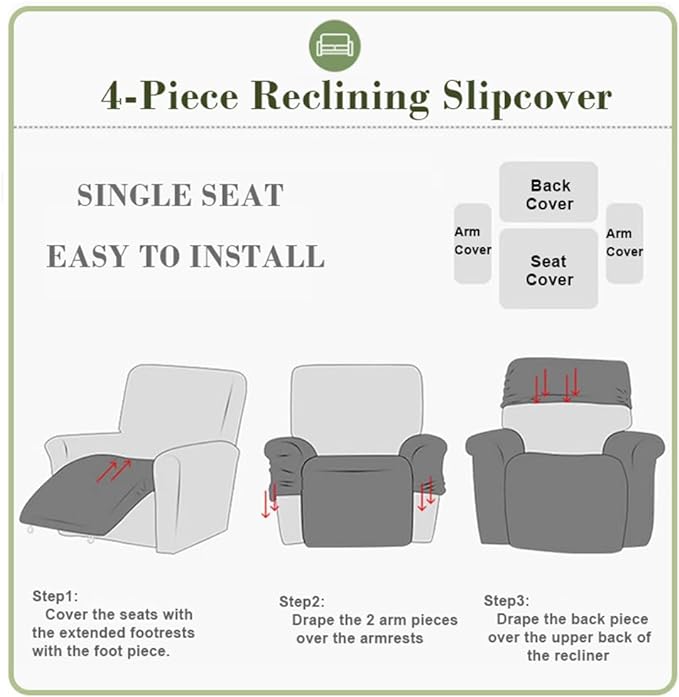 vctops 4 Pieces Jacquard Plush Recliner Slipcovers Stretch Soft Sofa Couch Cover Anti-Slip Solid Color Furniture Protector with Elastic Bottom for Kids Cats Dogs (Dark Grey,1 Seat)