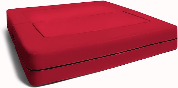Jaxx Zipline Sofa & Large Ottoman 3 in 1 Fold Out Sofa, Big Kids Edition, Cherry (17454)