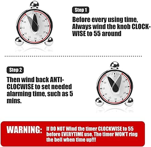 Kitchen Timer for Cooking, Countdown Loud Alarm Clock, Wind Up 60 Minutes, for Kids Classroom Teachers Meeting Management Teaching (Silver)