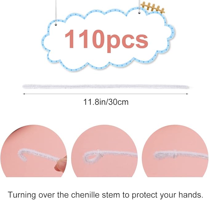 110 White Pipe Cleaners - Chenille Stem Art Supplies for Crafts and Decoration