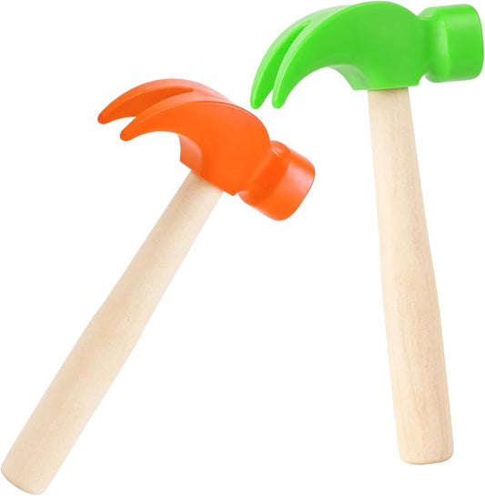 2 Pack Wooden Hammer Toys Simulation Hammers Maintenance Tools Educational Toys for Kids Birthday Party Games Supplies (Orange + Green)