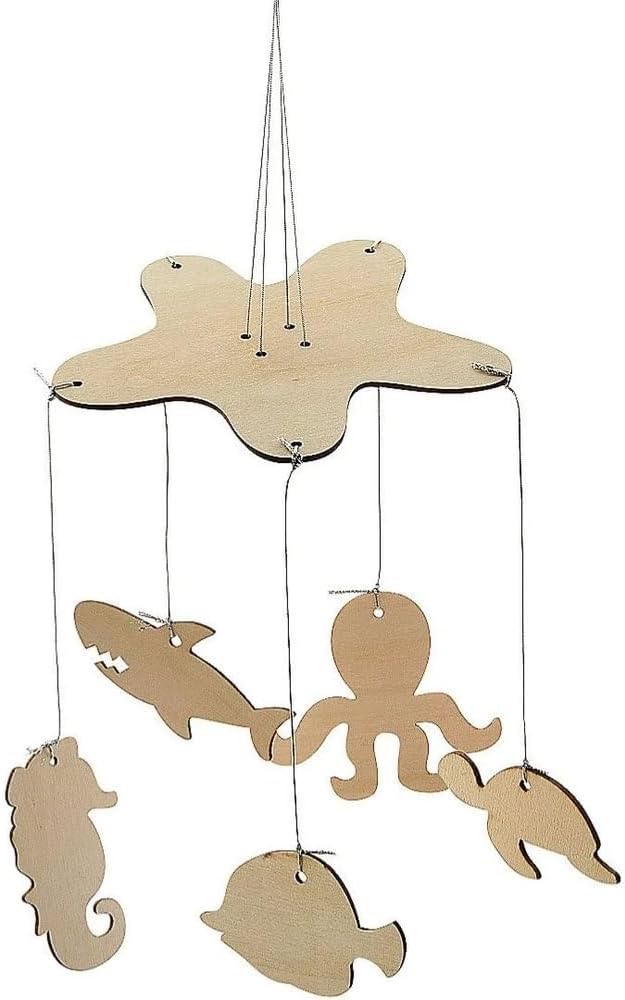 Fun Express DIY Wood Sealife Mobile CK-12 - Craft Kits - VBS Vacation Bible School Supplies/Decor - 12 Pieces
