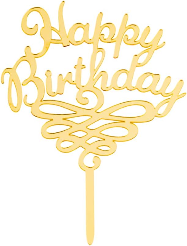Restaurantware Top Cake Happy Birthday Cake Topper 1 Mirrored Birthday Cake Decoration - With Swirls Durable Gold Acrylic Birthday Topper For Cakes Party Decoration for Birthday
