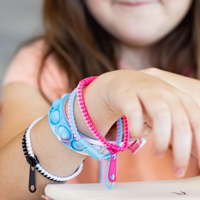 Zip-Zip Hooray Fidget Bracelets for Kids, Multi-Colored Sensory Toys, Perfect for Kid's Party Favors, 48-Count