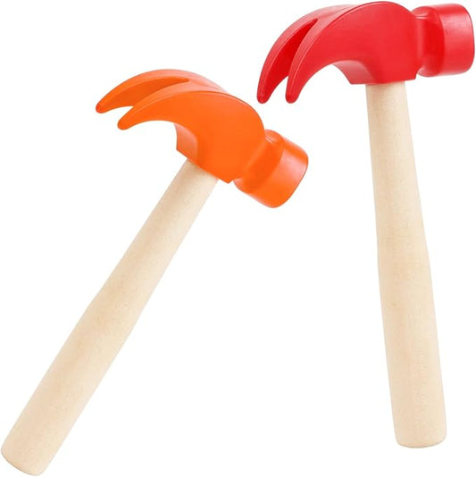 2 Pack Wooden Hammer Toys Simulation Hammers Maintenance Tools Educational Toys for Kids Birthday Party Games Supplies (Red + Orange)