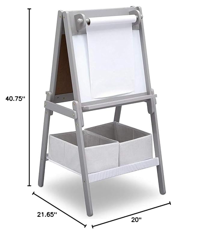 Delta Children MySize Kids Double-Sided Storage Easel -Ideal for Arts & Crafts, Drawing, Homeschooling and More - Greenguard Gold Certified, Grey