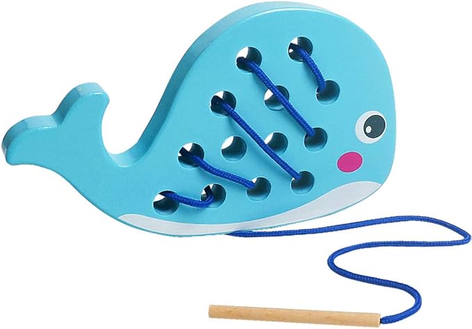Skrtuan Wooden Lacing Whale Threading Toys Wood Block Puzzle Car Airplane Travel Game Montessori Early Development Fine Motor Skills Educational Gift for 1 2 3 Years Old Toddlers Baby Kids