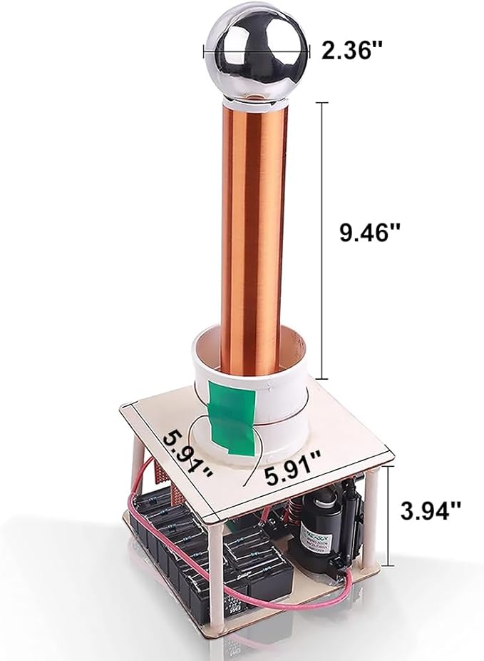 Tesla Coil DIY Kit, Spark Gap Arc Generator with Touchable Plasma Ball, Arc Plasma Artificial Lighting Science Experiment Model - 3.94" Arc, for Physics Teaching to College High School Education