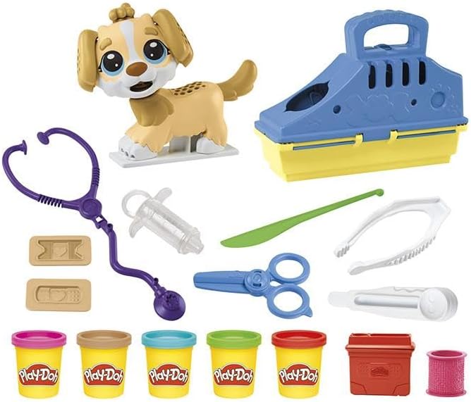 Play-Doh Care 'n Carry Vet Playset for Kids 3 Years and Up with Toy Dog, Storage, 10 Tools, and 5 Modeling Compound Colors, Non-Toxic
