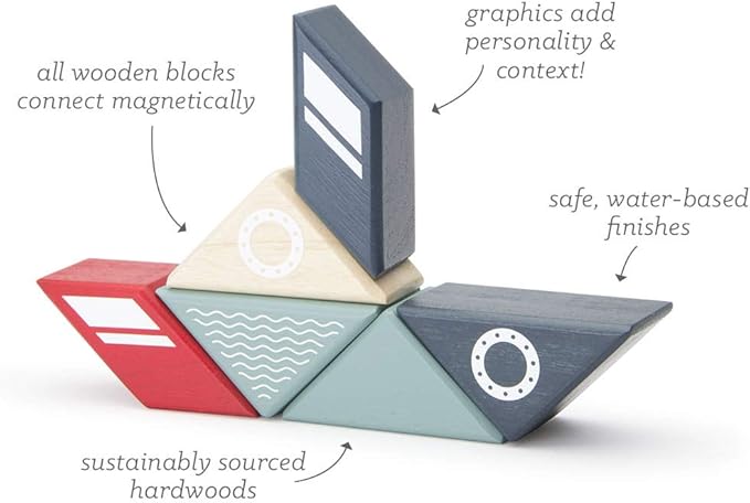 6 Piece Tegu Travel Pal Magnetic Wooden Block Set, Tugboat