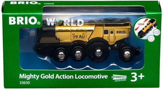 BRIO 33630 World Mighty Golden Action Locomotive - Battery Operated Toy Train with Dynamic Light and Sound Effects | for Kids Age 3 and Up | Compatible with All BRIO Railway Tracks and Vehicles