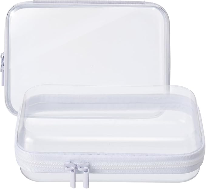 MACOPRO 2PCS Clear Hard Shell Zipper Case,Portable Cosmetic Bag with Zipper, Diaper Bag Organizing Pouches, Kid's Toy Storage Organizer Bins,Hard Plastic Case, Christmas Storage Bins