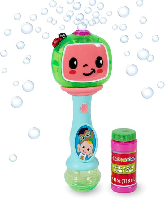 Little Kids Cocomelon Light and Sound Musical Bubble Wand, Includes Bubble Solution