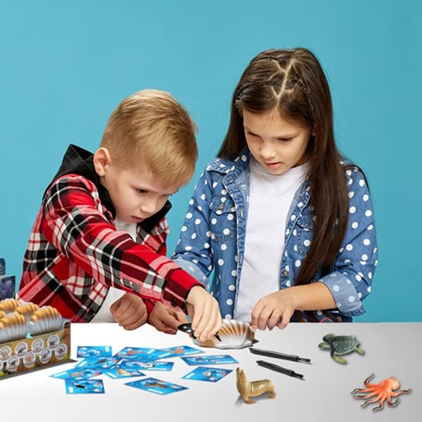 EARTH'SCODE Ocean Animals Dig Kit, Seashell Excavation Dig Bricks, Science Educational Gift for Kids