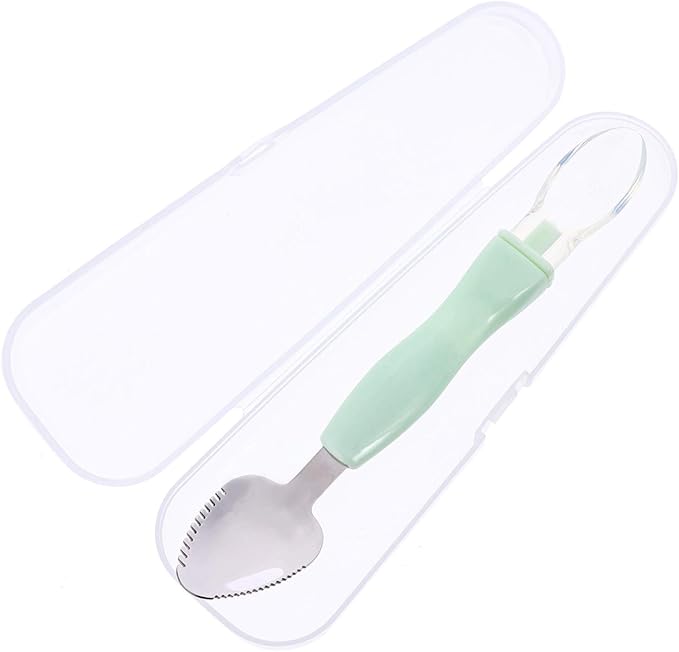 Kisangel 2pcs Food Scraper Spoon Silicone Feeding Spoons Double Head Fruit Puree Spoon Practical Baby Food Scraping Spoon for Fruit Scraping Feeding ,Green