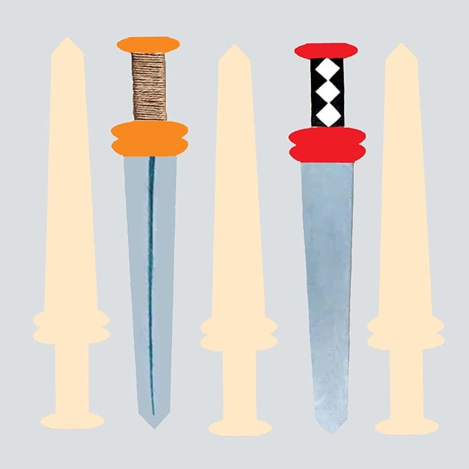 Wooden Toy Sword 5 Sets/DIY Wooden Art Craft for Kid Painted Imitation Diamond Kit - Handmade DIY- Paint-Paste Diamond Wooden Toy Sword, Blank Wooden Sword Make Your own Sword