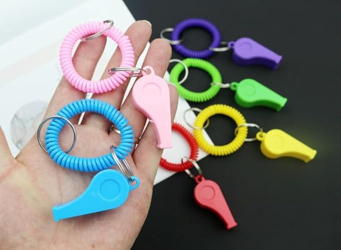 Whistle Bracelets with Keychain, Set of 24, Plastic Whistle Bracelets, Assorted Colors, for Sports Party Favors, School Sports Supplies, Great Party favor, Goody Bag Fillers