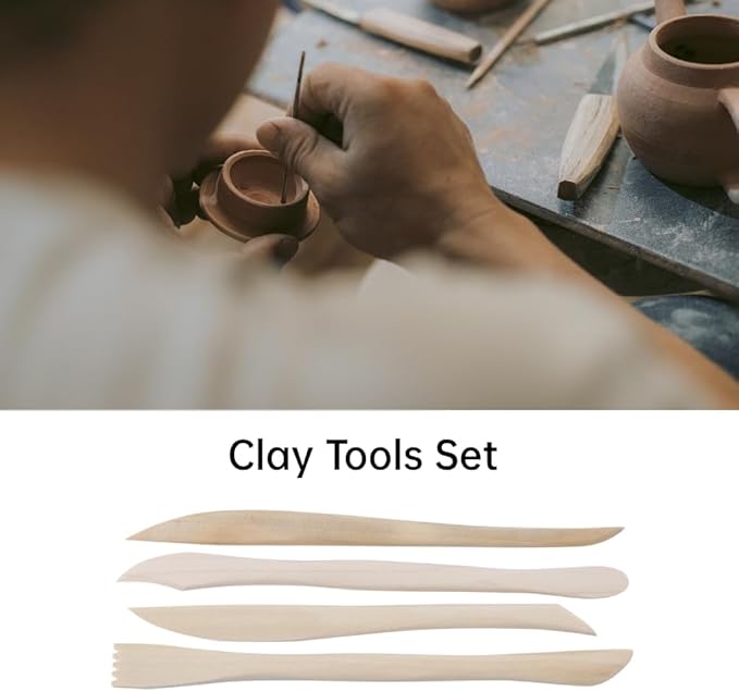 10pcs Clay Tools Set, Wood Polymer Modeling Tools DIY Wooden Clay Sculpting Tools Kits for Beginners Professionals Kids Pottery Sculpture