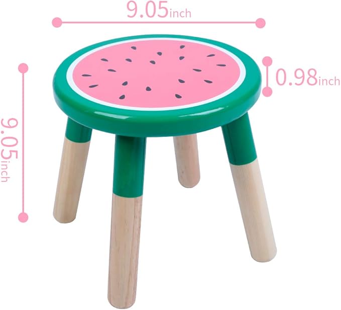 RUYU 9 Inch Kids Solid Hard Wood Fruit Chair, Crafted Hand-Painted Wood with Assembled Four-Legged Sitting Stool, Bedroom, Playroom, Watermelon Furniture Stool for Children(Watermelon)