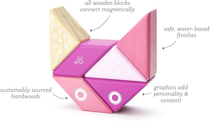6 Piece Tegu Travel Pal Magnetic Wooden Block Set, Kitty