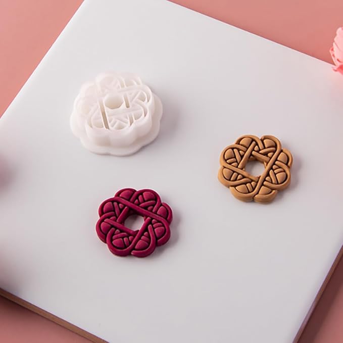 6 Pcs Chinese Style Polymer Clay Cutters,Retro Boho Flower Texture Polymer Clay Earrings Polymer Clay Molds Vintage Geometry Line Clay Earring Cutters for DIY Craft Jewelry Clay Earring Making Kit