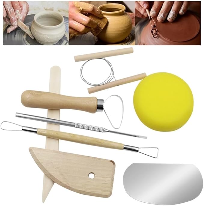 Evwoge 8 Pcs Ceramic Clay Tools Set, Wooden Clay Wax Pottery Sculpting Modeling Tool Kits Pottery Smoothing Cleaning Carving Shaping Cutting Tools