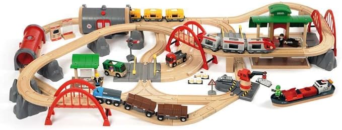 BRIO World 33052 Deluxe Railway Set | Comprehensive Wooden Train Toy Set for Kids Age 3 and Up | FSC Certified Eco-Friendly Toy | Exciting Harbor and Metro Scenes