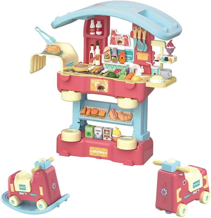 Kitchen Playset, 3 in 1 Kitchen Pretend Play, 68 PCS Realistic Cooking Accessories, Sounds, Lightnd, Running Water,Ideal Gift for Boys and Girls