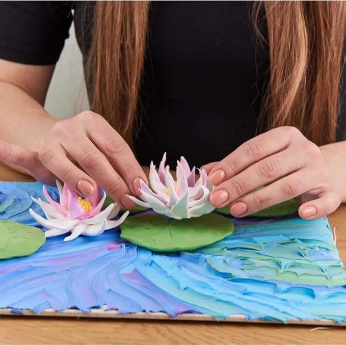 OKTO Art Kit Water Lilies | Arts & Crafts DIY Painting with Modeling Clay Kit for Painting | Painting Kits for Adults for Home Decoration | Air Dry Clay for Adults Fun Stuff Hobbies Kits