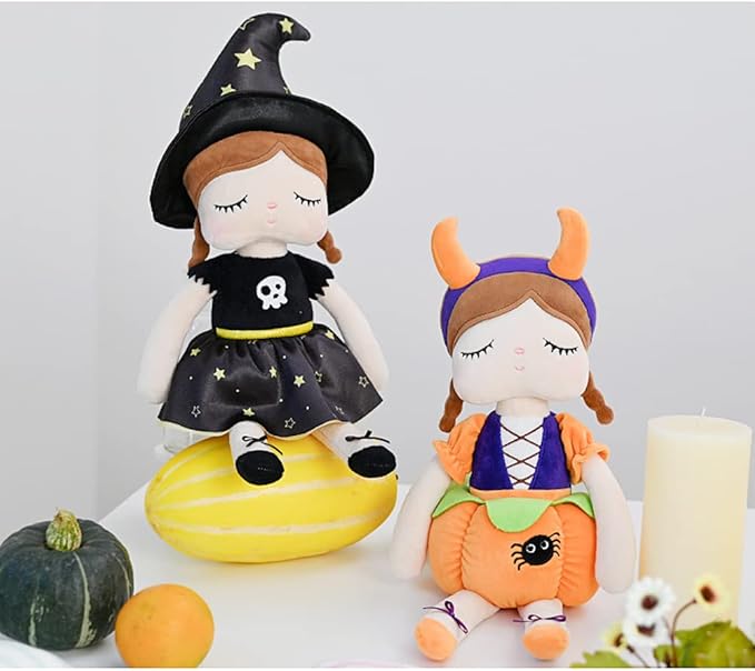 13" Exclusive New Halloween Doll, Cute Princess Fairy Plush Doll, Witches and Pumpkin Doll Girl Gifts, Non-Toxic Soft Skin-Friendly PP Cotton Plush Stuffed Angela Doll (Witches)