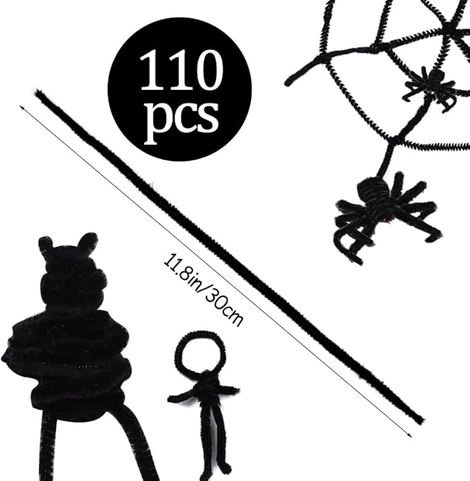 110 Pieces Black Pipe Cleaners, Christmas Craft Pipe Cleaners,Pipe Cleaners Chenille Stem,Pipe Cleaners Bulk,Art Pipe Cleaners for Creative Home Decoration Supplies Arts and Crafts Project