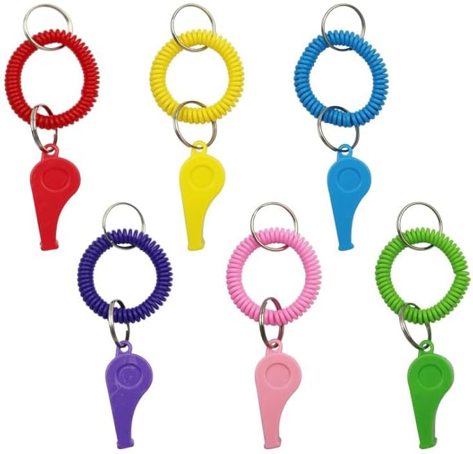 Whistle Bracelets with Keychain, Set of 24, Plastic Whistle Bracelets, Assorted Colors, for Sports Party Favors, School Sports Supplies, Great Party favor, Goody Bag Fillers