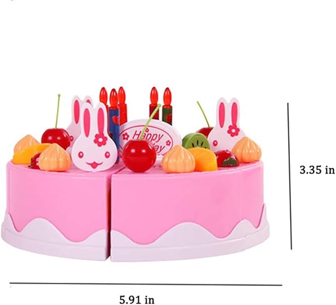 38 PCS DIY Cutting Birthday Party Cake Toy Pretend Play Kitchen Food Toys Set,DIY Fruit Cutting Kitchen Toys Pink/Blue Cut Cake Toys for Girls Boys Gift (38PCS Pink)