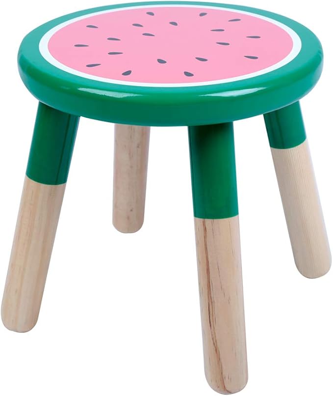 RUYU 9 Inch Kids Solid Hard Wood Fruit Chair, Crafted Hand-Painted Wood with Assembled Four-Legged Sitting Stool, Bedroom, Playroom, Watermelon Furniture Stool for Children(Watermelon)